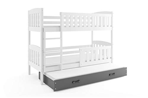 Cama litera triple JACOB, 200x90, color BLANCO, cajón GRIS, 3 colchones, 3 somieres de REGALO!