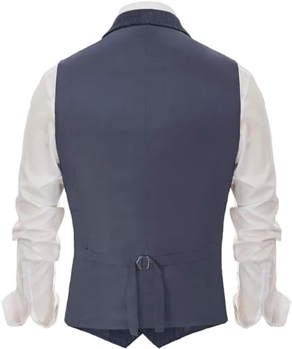Yarizm Mens Western Herringbone Suit Vest Tweed Wool Blend Slim Fit Waistcoat with 2 Pockets2