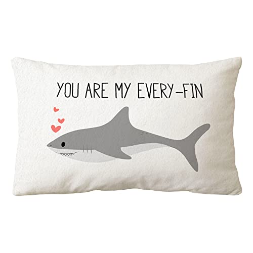 Image of Sidhua Sharks Ocean Animals Themed Pillowcase Decorations for Home, Cute Shark You are My Every Fin Throw Pillow Cover 12”x20”, Love Gifts, Shark Lover Gifts