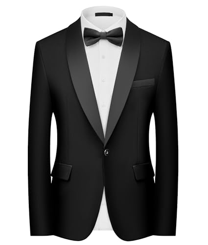 Blazer Homme Slim Fit 1 Bouton Revers Châle Veste de Costume Élégante pour Mariage Business...