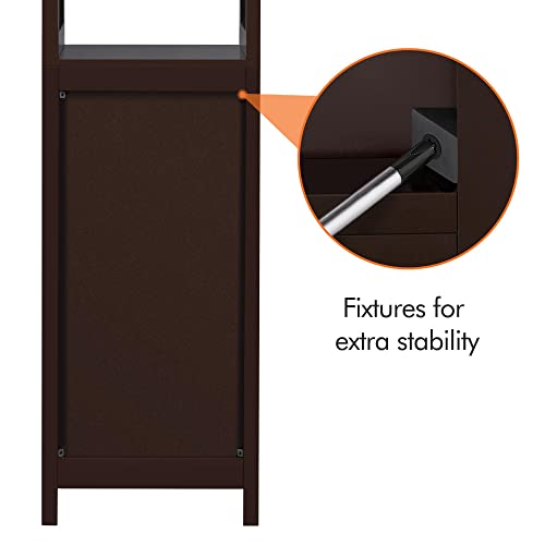 Yaheetech Tall Bathroom Storage Cabinet With Door And Shelves, 3 Tier Narrow Toilet Organizer With Open Shelves, Thin Corner Freestanding Floor Cabinet, 63 In H, Espresso #TOP6