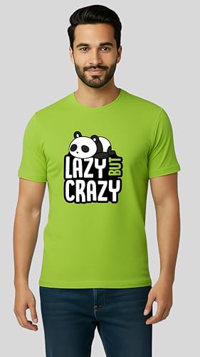 Image of Men's Cotton T-Shirt, Character-Inspired Lazy But Crazy Text T-Shirt Printed for Men and Boys, Round Neck, Half Sleeve, Regular Fit