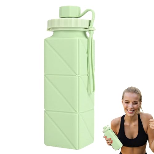 Botella de agua plegable para exteriores, botellas de agua cuadradas de 600 ml, taza de agua plegable, ligera, reutilizable, portátil, a prueba de fugas, taza de viaje para deportes