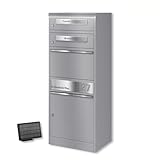 Metzler cassetta postale pacchi doppia cassetta lettere incisione personalizzata acciaio inox grigio alluminio RAL 9007 illuminazione LED solare resistente intemperie impermeabile montaggio parete pav