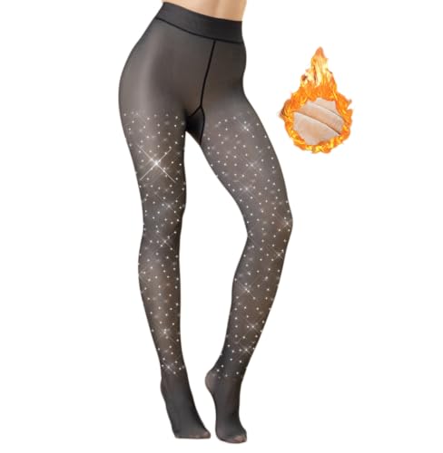 Image of VINICUNCA Winter Warm Fleece Lined Tights, Fake Translucent pantyhose Thick Thermal Leggings Pants