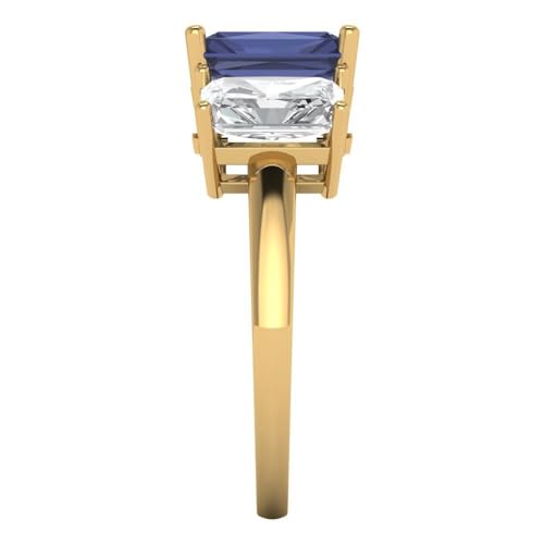 Clara Pucci 4 ct Emerald Cut Created Blue Sapphire 14k White Gold Three-Stone Wedding Engagement Bridal Promise Ring3