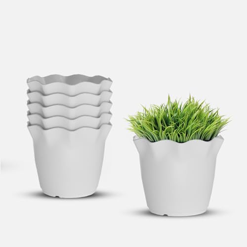 Image of YUCCABE ITALIA SHERA 4 Inch Plastic Flower Pot 6 Piece Set of Unbreakable Round Shape Planter for Home Garden Seedling, Indoor and Outdoor (White)
