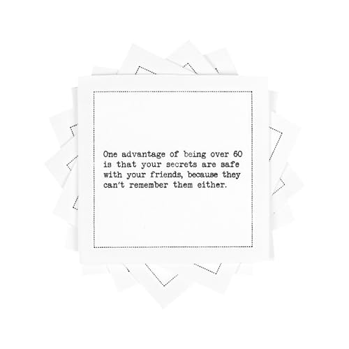 Five Star Funny 60th Birthday Quotes | White Cotton Cocktail Napkins | 50 Luxury Disposable Beverage Napkins with Witty Bar Quotes | Drink Napkins for Parties Bars Weddings & Game Nights
