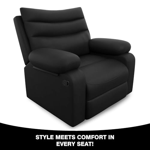 Image of Amazon Brand - Solimo Lotus Single Seater | Premium Leatherette | Manual Recliner | Black