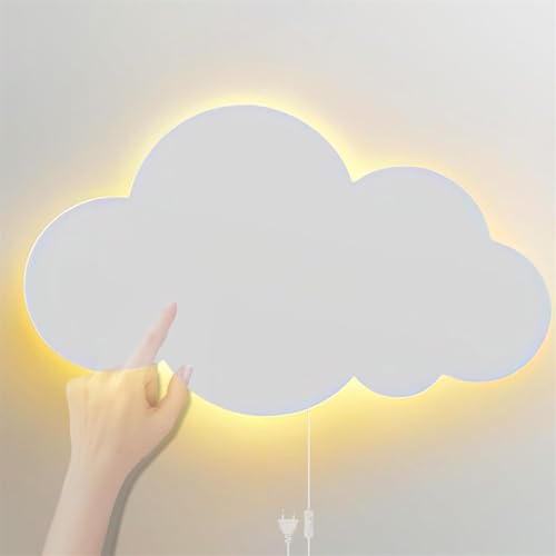 Kinderzimmer LED Wandleuchte mit Touch Schalter Wandlampe Innen Cartoon Wolken Wandbeleuchtung Festverdrahtete Nacht Licht M&auml;dchen Nachttischlampe 12W 3000K/4000K/6000K Babyzimmer (Wei&szlig;,Warmes Licht)