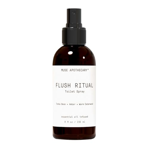 Muse Apothecary Flush Ritual - Aromatic &amp; Refreshing Toilet Spray, Use Before You Go, 8 oz, Infused with Natural Essential Oils - Tonka Bean + Amber + Warm Cedarwood
