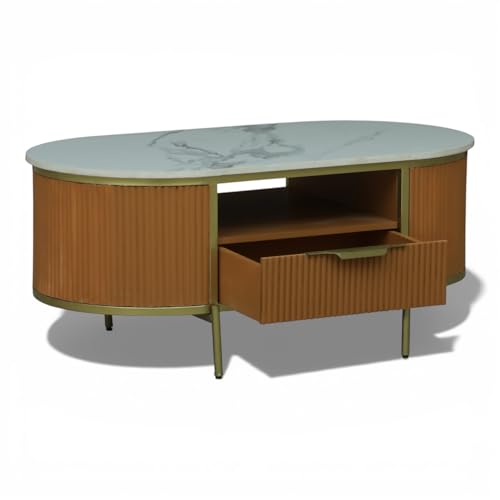 Image of Monaco Centre Table | Premium Sintered Stone Center Top Table for Living Room | Coffee Table | 110 x 60 x 45 cm | Premium Acrylic Terracotta Brown Finish