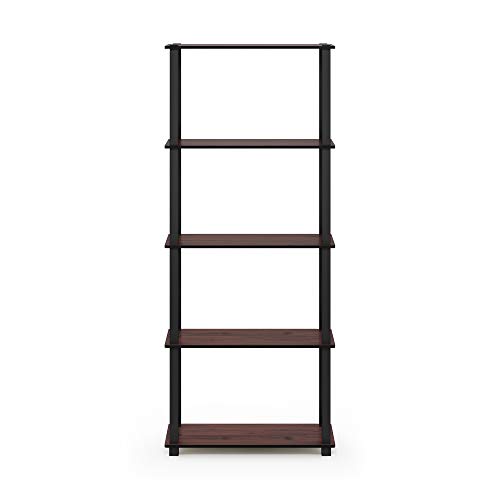 Image of Furinno Turn-N-Tube 5-Tier Multipurpose Shelf / Display Rack / Storage Shelf / Bookshelf, Square Tubes, Dark Cherry /Black