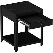 Hidden Gun Compartment Table Furniture with Fingerprint Lock, Modern Storage Drawer Secret Safe Shelf for Living Room and Bedroom Cabinet