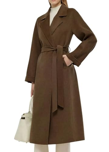 utcoco Women's Belted Trench Coat Elegant Notch Lapel Long Sleeve Maxi Length Fall Winter Overcoat