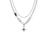 Collar para hombre, accesorios de moda, gargantilla con dije de estrella negra para hombre, cadenas de doble eslabón, collar apilable, regalo de cumpleaños y Navidad
