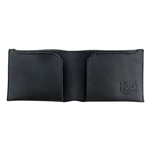 Hide & Drink, Leather Classic Wallet, Holds Up to 6 Cards Plus Flat Bills/Holder/Vintage/Travel/Pocket/Accessories, Handmade (Charcoal Black)