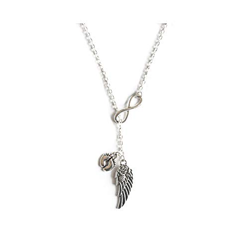 Memory Necklace, Angel, Infinity Guardian Angel Wing Footprints Necklace,Heaven Miscarriage Sympathy Gift Y Lariat Necklace Best Gift Pendant Necklace,Simple Necklace