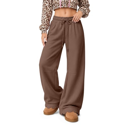 Gumipy Wide Leg Sweatpants Women Baggy Scalloped Sweatpants Casual Pants - image 4