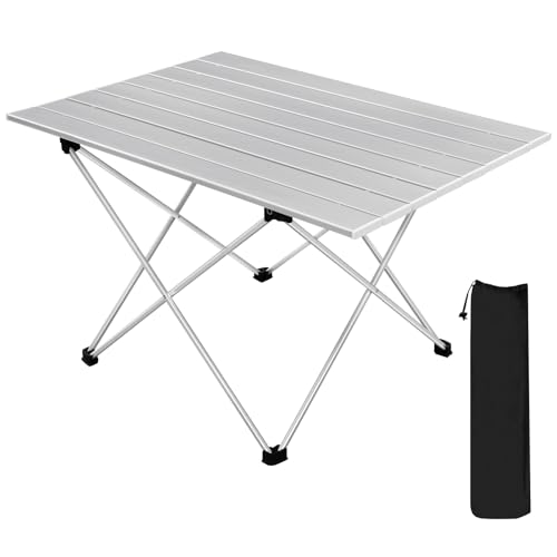 WOLTU Alu Campingtisch klappbar Falttisch Ultra Leichte tragbar mit Tragetasche, Klapptisch Kleiner Reisetisch Beistelltisch für Camping Picknick Outdoor Angeln, 68 * 46 * 40cm Silber