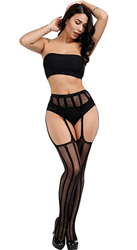 Image of Womens Suspender Pantyhose High Waist Fishnet Tights Fishnet Stockings Thigh High Stockings