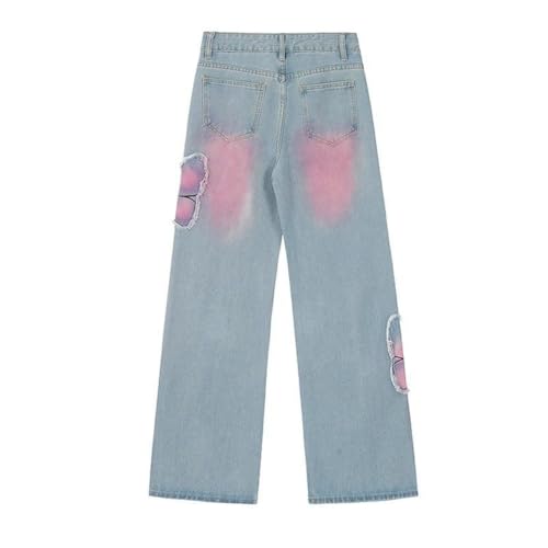 LAFOURAM Petite Jeans for Women 5 FT Short Wide Leg Baggy Coquette Butterfly Patchwork Denim Pants2