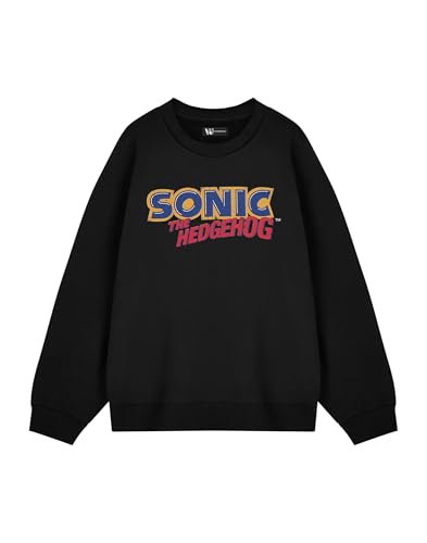 Sonic The Hedgehog Distressed Logo Mens Black Sweatshirt | Retro Gaming Graphic Sweater | Classic Sega Video Game Apparel | Official Sonic Merchandise for Fans of Tails & Knuckles