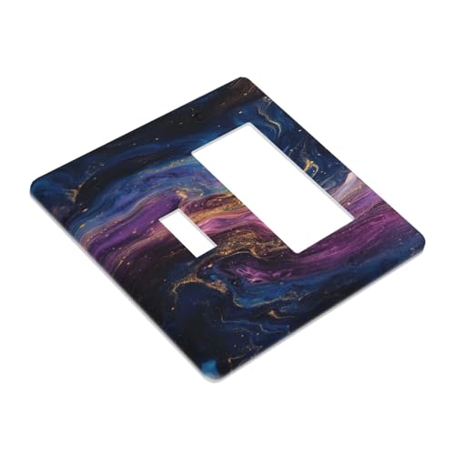 Decorative Outlet Covers Abstract Purple Blue Gold Marble Texture 2 Gang 1 Gang Wall Plate Cover Single Toggle Rocker Combo Light Switch Cover Plate Faceplate for Bedroom Decor