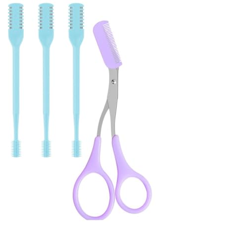 鼻毛カッター、眉毛トリミングハサミ(コーム付き)、360°回転&耳かき、ソフトクリーニングブラシ付き(男女兼用),Purple