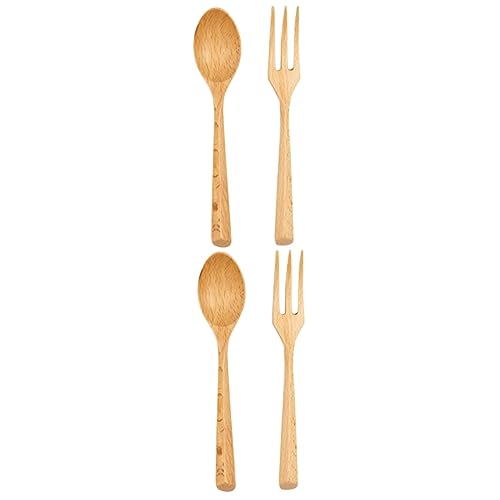 4 Pcs Dinner Spoon Fork Food Serving Spoon and Fork Beech Spoon Fork Wooden Spoon and Fork
