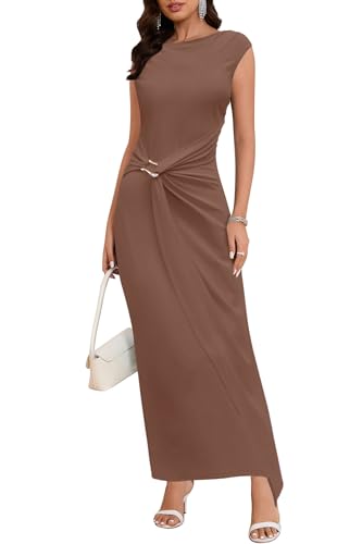 Summer Cocktail Dresses for Women Bodycon Casual Mock Neck Cap Sleeve Dress Elegant Wedding Guest Long Maxi Dress