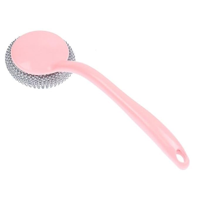 Venja Wire Ball Brush with Handle Hand Protection Brush with Plastic Handle Stainless Steel Home Kitchen Dish Bowl Pan Cleaner Brush Scrubber (Pack of 1)-image-1