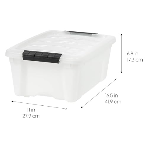 Image of IRIS USA 13 QT Plastic Storage Box with Lid and Latches - 6 Pack - BPA-Free, Discreet Organizing Solution, Durable Nestable Stackable Containers, Secure Pull Handle - Pearl