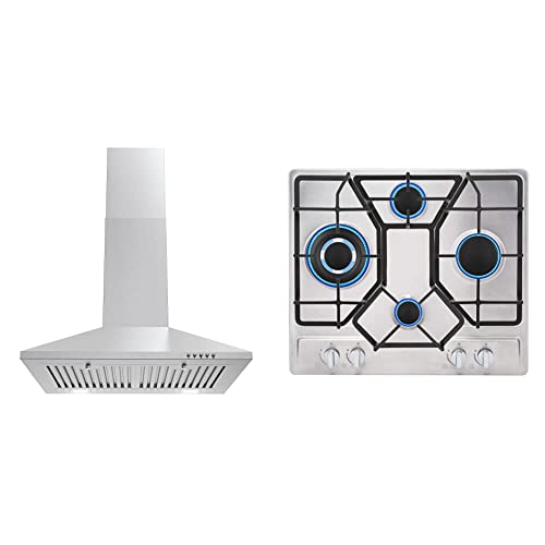 Cosmo Cos-6324Ewh Wall Mount Range Hood (24 Inch) & Empava Empv-24Gc4B67A 24" Gas Stove Cooktop 4 Italy Sabaf Sealed Burners Ng/Lpg Convertible Stainless Steel Cooker, 24 Inch #TOP17