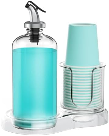 Mouthwash Dispenser for Bathroom with Cup Holder Detachable Glass...