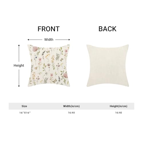 Image of Spring Pillow Covers 16x16 Inch Set of 2, Sage Green Pink Wild Flower Throw Pillows Case,Colorful Seasonal Floral Plant Outdoor Decorative Farmhouse Decor Cushion Covers for Home Sofa Bed Couch