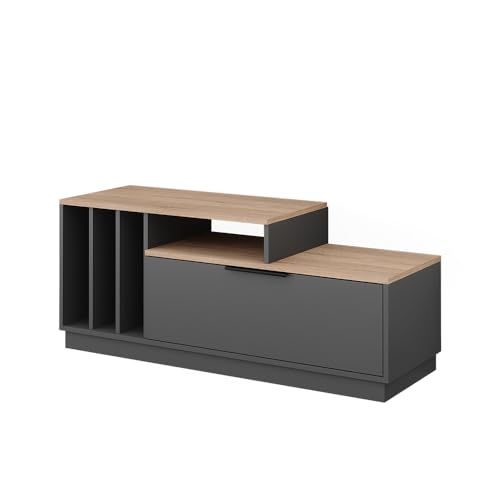 Vicco Lowboard Betti, Anthrazit/Sonoma, 120 x 49.9 cm mit 1 Tür, geeignet für Fernseher bis 55 Zoll und Multimediazubehör