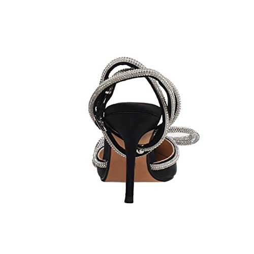 Arqa Rhinestone Bow Heels for Women Pointed Toe Crystal Ankle Strap Slingback Pumps Satin Stiletto High Heel Sandals Wedding Bridal Shoes3