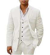 Mi Bo Tong Mens Linen Suits 3 PC Summer Beach Wedding Tuxedos Two Buttons Prom Suit Jacket Pants Set