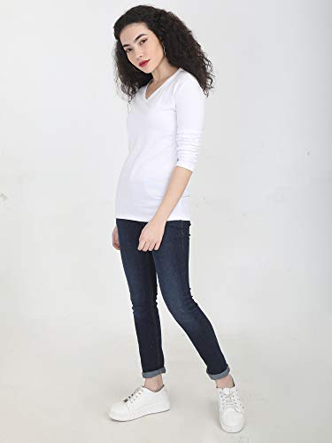 Image of FLEXIMAA Women's Cotton Plain V Neck Full Sleeve T-Shirt