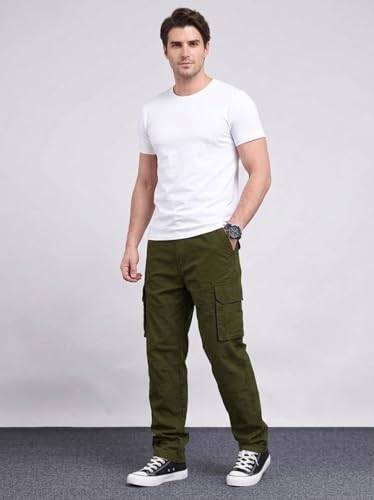 Image of MiraMichi Men's Relaxed Fit Solid Pattern Cotton Cargo Pant with 6 Pocket Button Down Closure Type and Standard Length | Six Pockets Cargos Pant's |Bonkers Joggers for Men