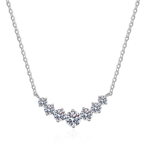 7 Stone Moissanite Pendant Necklaces, 1.7cttw D Color Moissanite 925 Sterling Silver Smile Pendant for Women Mom Wife Anniversary Birthday Gifts