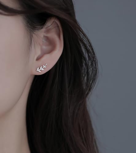 Reffeer Solid 925 Sterling Silver Leaf Crawler Stud Earrings for Women Teen Girls Crystal Leaf Stud Earrings2