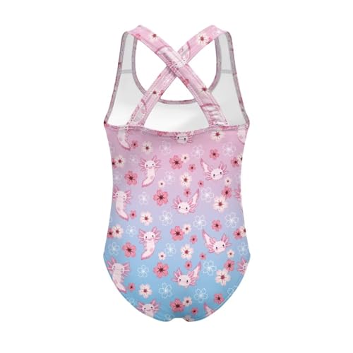Image of Girls One Piece Swimsuit Axolotl Cross Back Straps Bathing Suit Lightweight Quick Dry Gymnastics Leotard