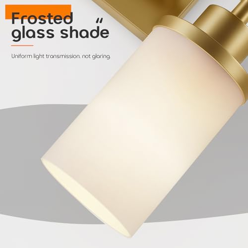 Image of Wall Light Fixtures 4-Light Over Mirror, Gold Vanity Lights with White Frosted Glass Shade, Wall Sconces for Bathroom Washroom Kitchen T001GD-L4
