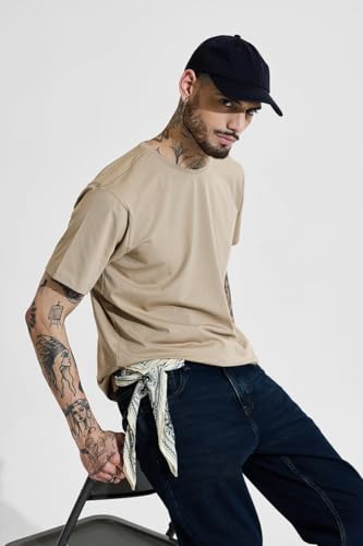 Image of SNITCH 4 Way Stretch Crew Neck Light Weight Half Sleeve Solid Cotton Blend Machine Wash Slim Fit T-Shirt