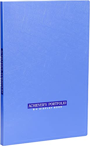 Image of Worldone Achiever Portfolio Display Book Folder for Documents with 20 Bound Fixed Top Loading Plastic Sleeves, Made in 1mm Virgin PP, for Offices, Size B4, Blue, Set of 1