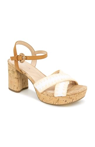 Kenneth Cole REACTION Women's Reeva Platform Heeled Sandal, White Raffia, 8