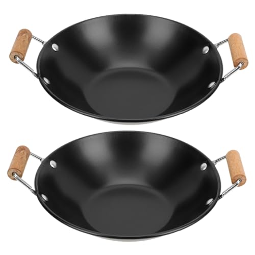 Garneck 2pcs Metal Wok con Asas Dobles para Cocina
