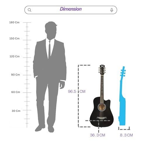 Image of BLUEBERRY B-D38, Acoustic Guitar Kit Inbuilt Truss Rod with Bag, Strap, One Pack Strings And Picks - 38 Inch (Black)